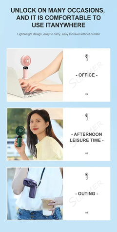 Portable Foldable Mini rechargable Fan w/Neck cord