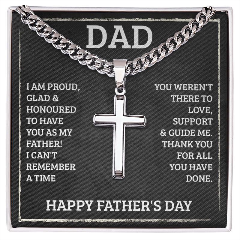 Cuban Link Chain with Artisan Cross Necklace - For Dad I Am Proud